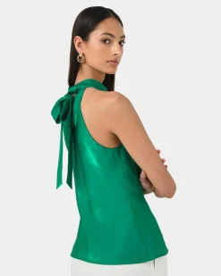 Forcast Leana Satin Bias Tie Top Emerald Sale