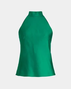 Forcast Leana Satin Bias Tie Top Emerald Sale