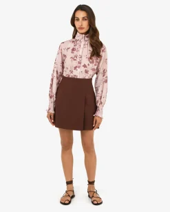 Forcast Lesley High Neck Floral Blouse Wine Pink Discount