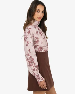 Forcast Lesley High Neck Floral Blouse Wine Pink Discount