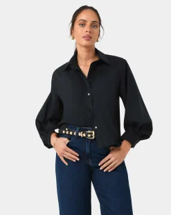Forcast Lica Puff Sleeve Shirt Black