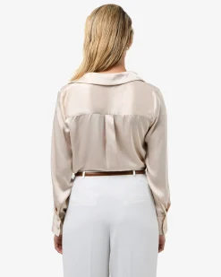 Forcast Lila V-neck Satin Blouse Eggshell Online