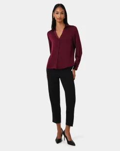 Forcast Lila V-neck Satin Blouse Wine Sale