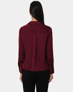 Forcast Lila V-neck Satin Blouse Wine Sale