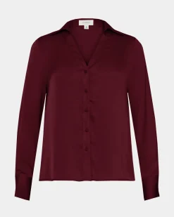 Forcast Lila V-neck Satin Blouse Wine Sale