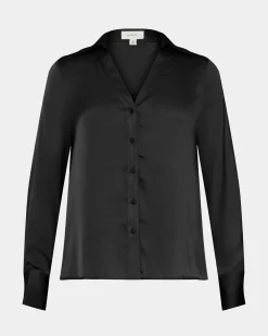 Forcast Lila V-neck Satin Blouse Black Best