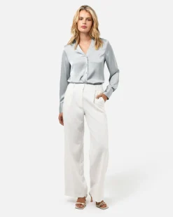 Forcast Lila V-neck Satin Blouse Smoke