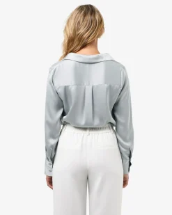 Forcast Lila V-neck Satin Blouse Smoke