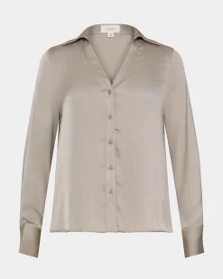 Forcast Lila V-neck Satin Blouse Sand Sale
