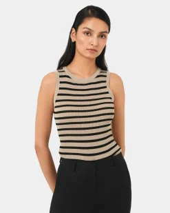 Forcast Lindy Knit Tank Top Beige & Black Discount