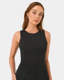 Forcast Liv Round Neck Tank Top Black New