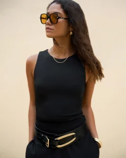 Forcast Liv Round Neck Tank Top Black New