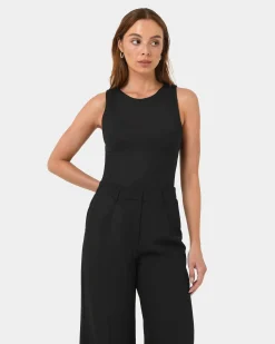 Forcast Liv Round Neck Tank Top Black New