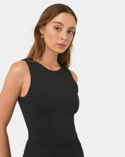 Forcast Liv Round Neck Tank Top Black New