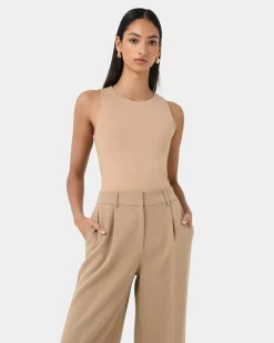 Forcast Liv Round Neck k Top Tan Best