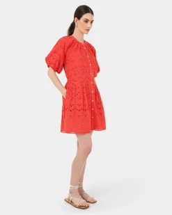 Forcast Lola Broderie Tiered Dress Fiesta Red Clearance