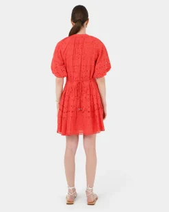 Forcast Lola Broderie Tiered Dress Fiesta Red Clearance