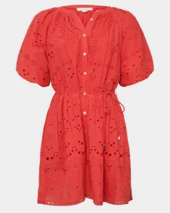 Forcast Lola Broderie Tiered Dress Fiesta Red Clearance