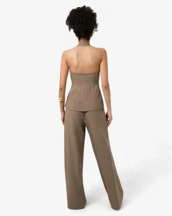 Forcast Lola Halter Neck Peplum Vest TAUPE New