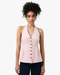 Forcast Lola Halter Neck Peplum Vest Pink Outlet