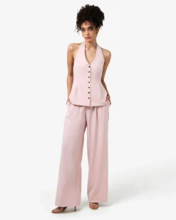 Forcast Lola Halter Neck Peplum Vest Pink Outlet