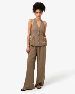 Forcast Lola Lurex Blend Wide Leg Pant TAUPE Outlet