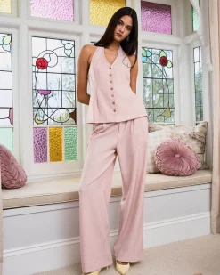 Forcast Lola Lurex Blend Wide Leg Pant Pink Discount
