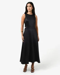 Forcast Louisa Cut Out Satin Dress Black Sale