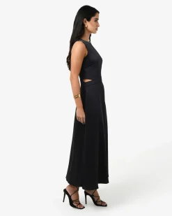 Forcast Louisa Cut Out Satin Dress Black Sale