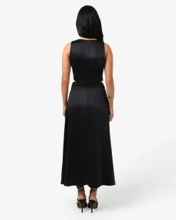 Forcast Louisa Cut Out Satin Dress Black Sale
