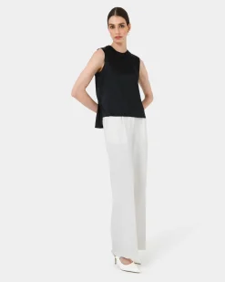 Forcast Louisa Round Neck Satin Top Black Sale