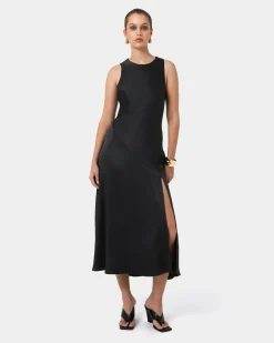 Forcast Louisa Satin Bias Dress Black Outlet