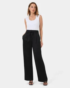 Forcast Louisa Wide Leg Satin Pants Black Discount