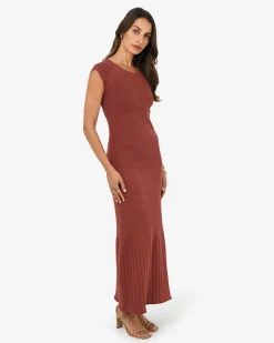 Forcast Lourdes Ribbed Knit Dress Clay Sale
