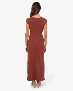 Forcast Lourdes Ribbed Knit Dress Clay Sale