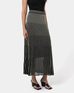 Forcast Lucy Pleat Knit Midi Skirt Black Gold Outlet