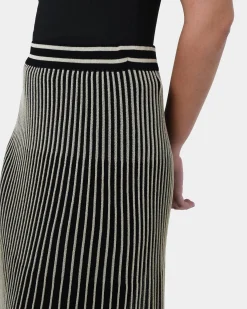 Forcast Lucy Pleat Knit Midi Skirt Black Gold Outlet