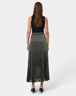 Forcast Lucy Pleat Knit Midi Skirt Black Gold Outlet