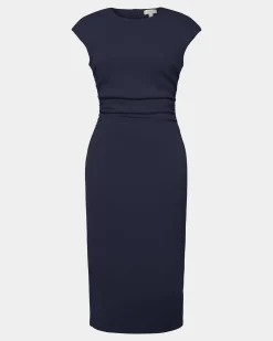 Forcast Lulu Ruched Midi Dress Navy Discount