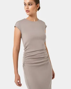 Forcast Lulu Ruched Midi Dress Mushroom Hot