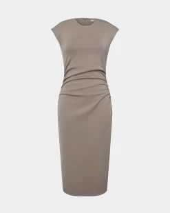 Forcast Lulu Ruched Midi Dress Mushroom Hot