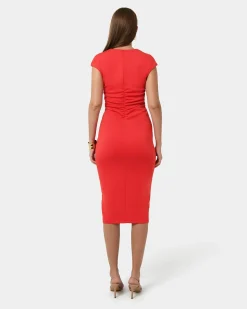 Forcast Lulu Ruched Midi Dress Red Best