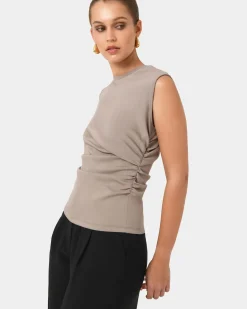 Forcast Lulu Ruched Top Mushroom Clearance