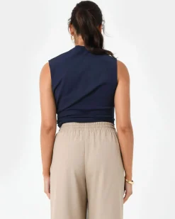 Forcast Lulu Ruched Top Navy Clearance