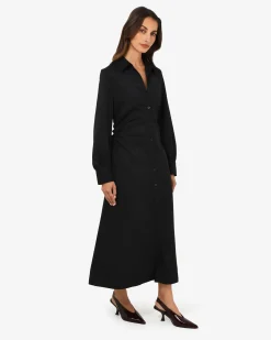 Forcast Lune Ruched Shirt Dress Black