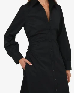 Forcast Lune Ruched Shirt Dress Black