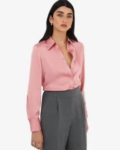 Forcast Mae Satin Shirt Rouge Pink Clearance