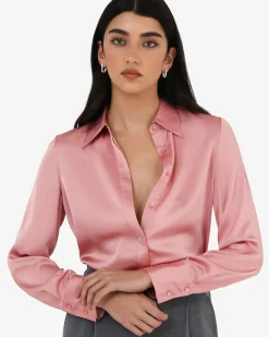 Forcast Mae Satin Shirt Rouge Pink Clearance