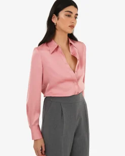 Forcast Mae Satin Shirt Rouge Pink Clearance