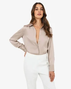 Forcast Mae Satin Shirt Sand Outlet
